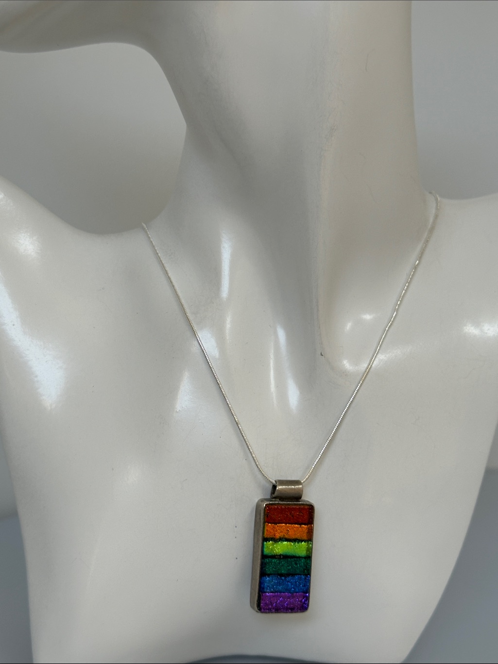 925 Sterling Silver Rainbow Stripe Pendant Necklace - Colorful Layered Bars
